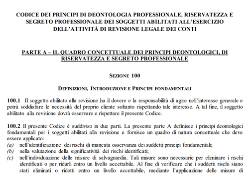 MEF: Codice dei principi di deontologia professionale - Revisori