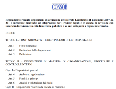 Regolamento Consob - Revisori
